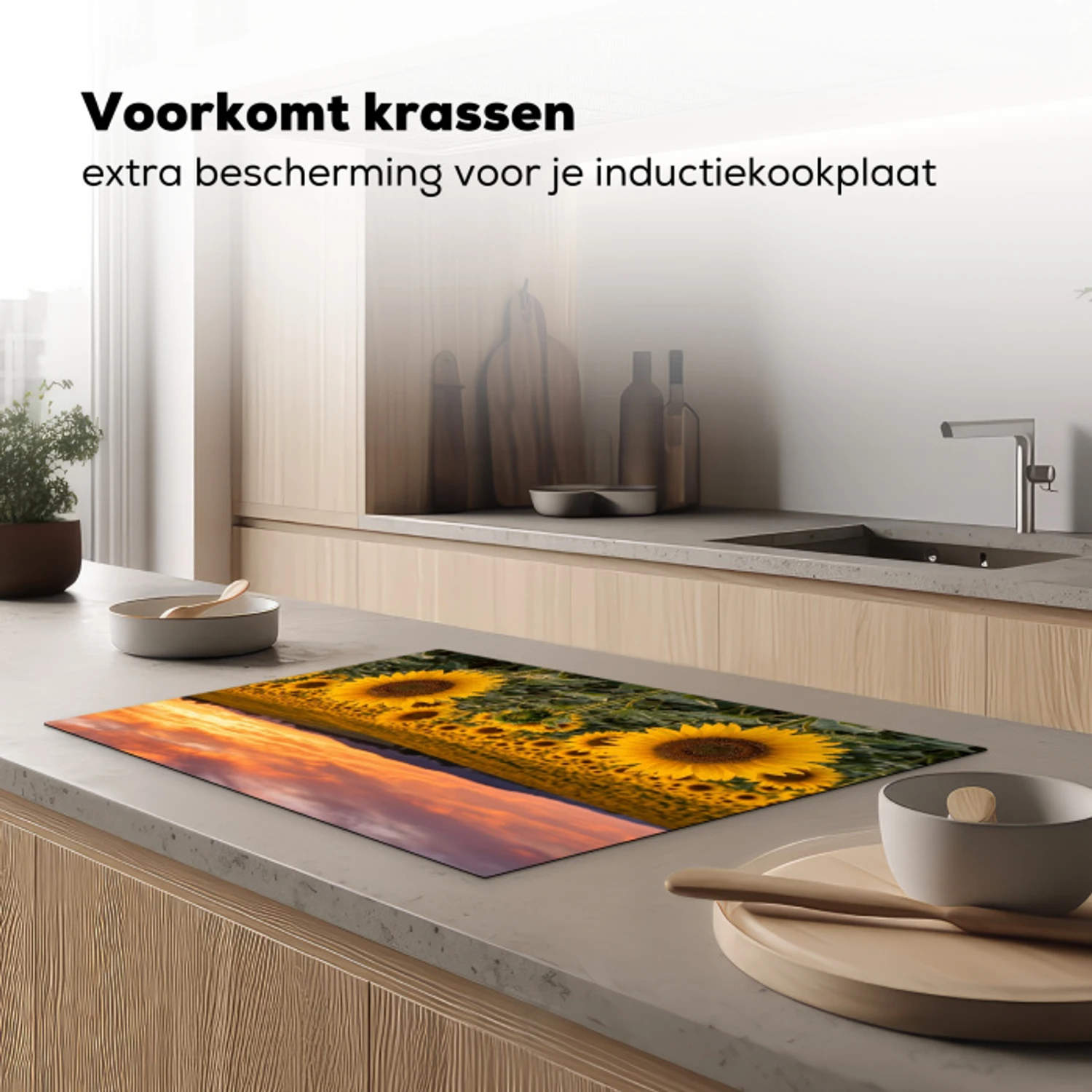 Zonnebloemen - Heuvellandschap - Geel Inductie beschermer vinyl 3mm klein -sfeer1