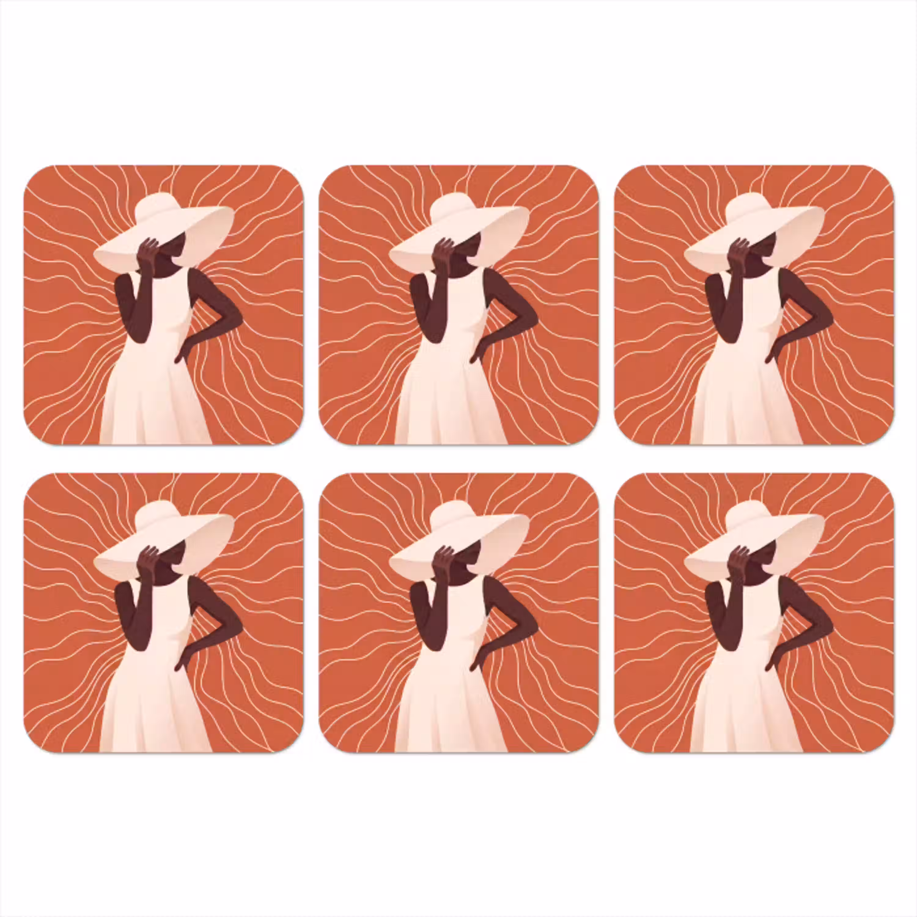 Vrouw - Hoed - Portret - Modern - Beige onderzetter kurk middel -3d