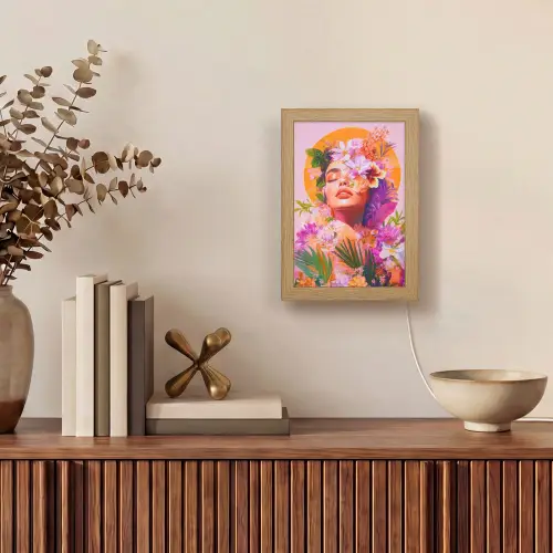 Vrouw - Abstract - Cirkel - Bloemen Light Box met kabel (Tafellamp) klein -sfeer2