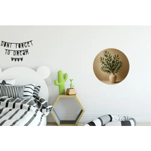 Vaas - Olijftakken - Bladeren - Beige Wandcirkel aluminium klein -kinderkamer
