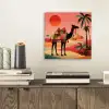Kameel - Gekleurd tapijt - Duinen - Rode zon aluminium wit klein -sfeer1