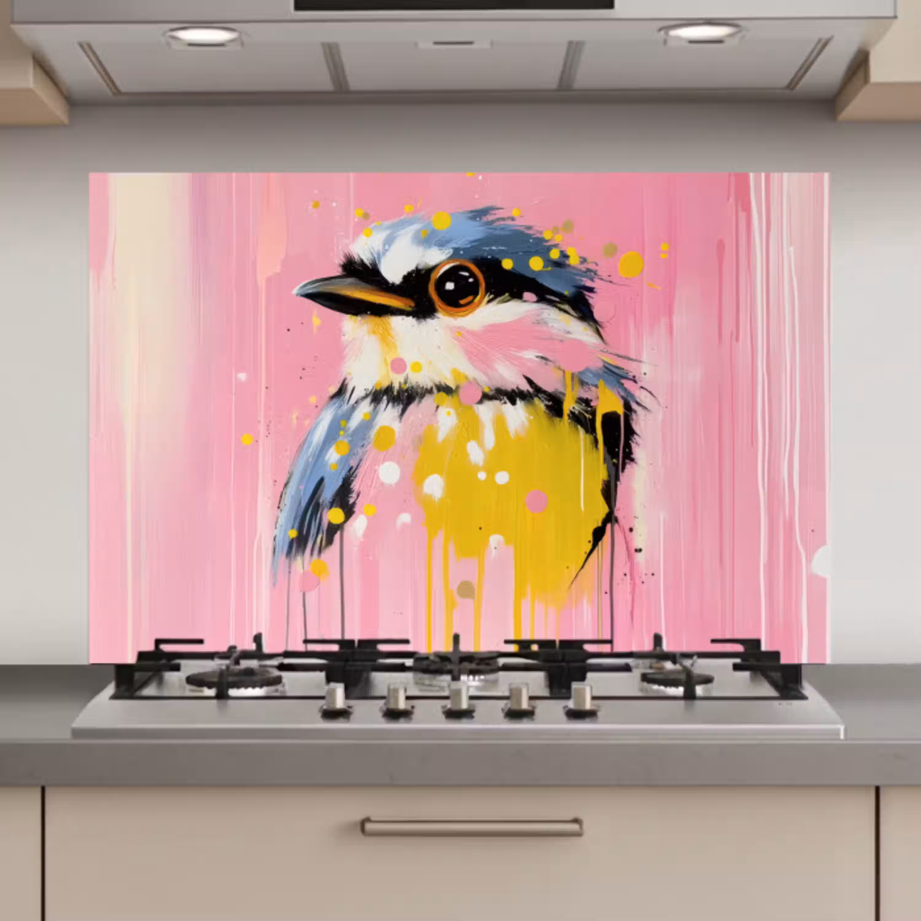 Vogel - Roze - Geel - Blauw keuken achterwand spatscherm klein -3d_website