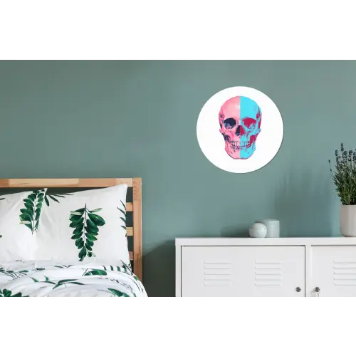 Schedel - Grafisch - Roze - Verdeeld Wandcirkel aluminium klein -slaapkamer