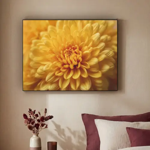 Geel - Chrysant - Zachtheid Textielframe zwart klein -sfeer1