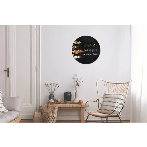 Ik gooi dingen in de pan en duim - Keuken - Quotes - Spreuken - Humor Wandcirkel aluminium klein -woonkamer