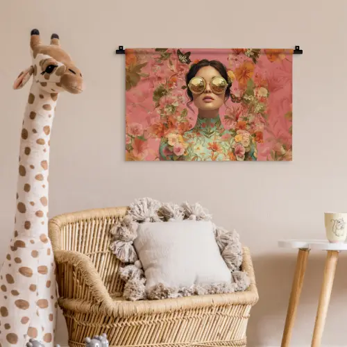 Vrouw - Bril - Roze - Bloemen Wandkleed katoen klein -wsfeer5_kind