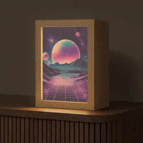 Landschap - Planeten - Horizon - Paars Light Box met kabel (Tafellamp) klein -z3d_website