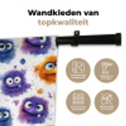 Monstertjes - Aquarel - Kleurrijk Wandkleed katoen klein 269 -sfeer2