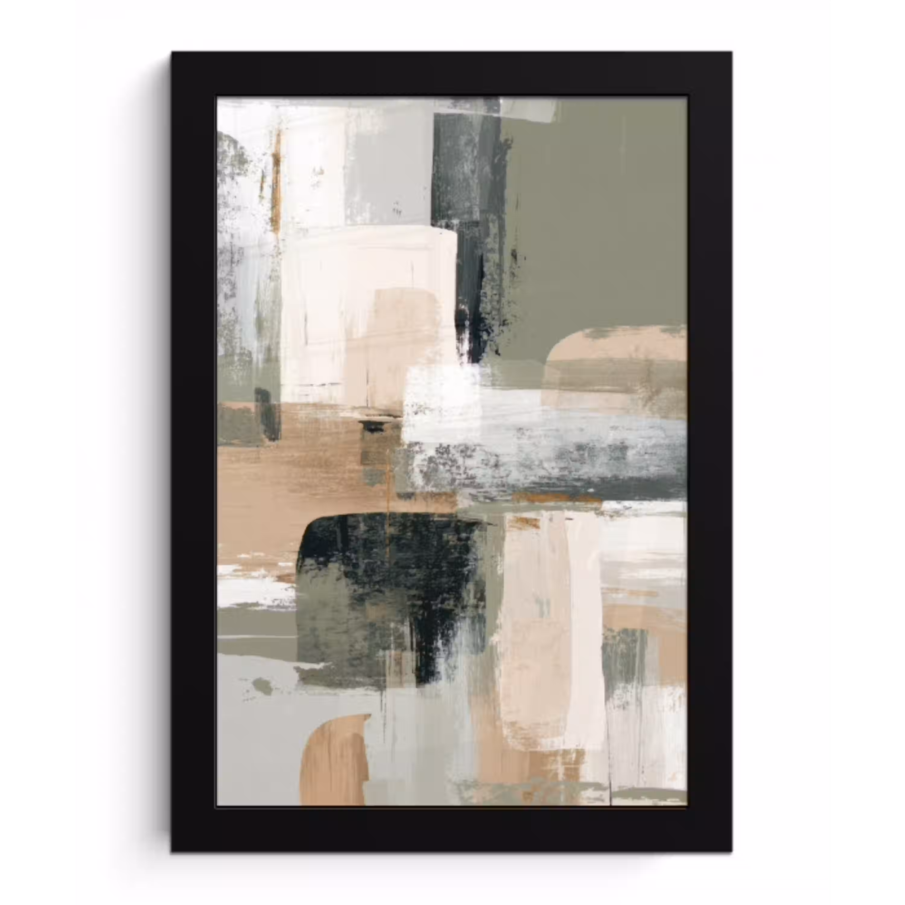 Penseelstreken - Abstract - Aardetinten fotolijst zwart zonder passe partout klein -3d