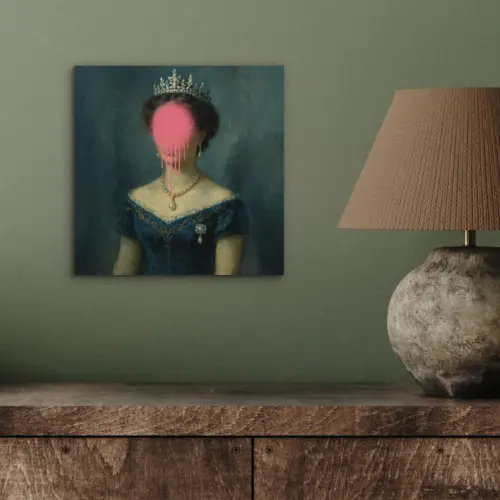 Kroon - Roze druipend verf - Portret aluminium wit klein -sfeer2