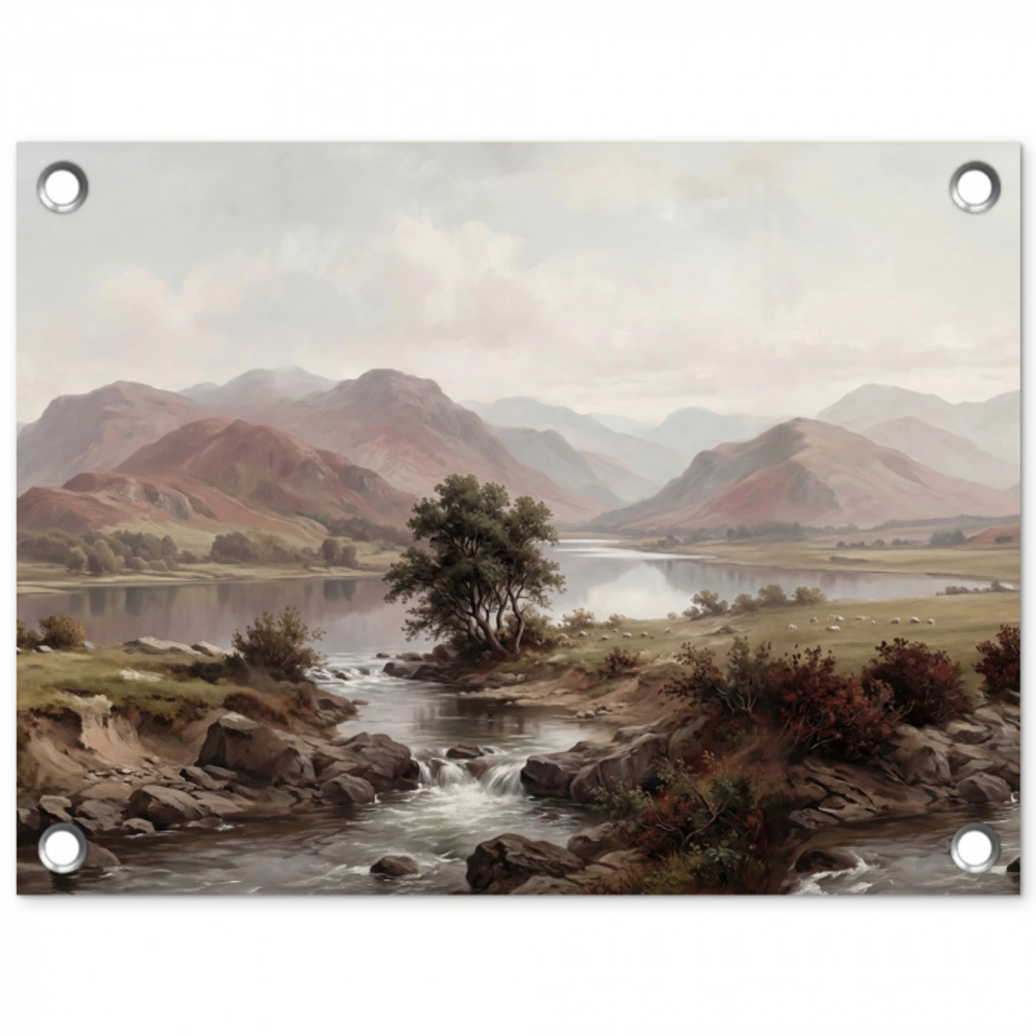 Berglandschap - Meer - Bergen - Vallei - Klassiek tuinposter los doek klein -3d