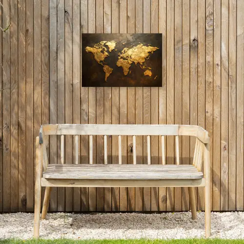 Wereldkaart - Goud - Roest Tuinposter op houten frame 2 cm dik klein -sfeer4