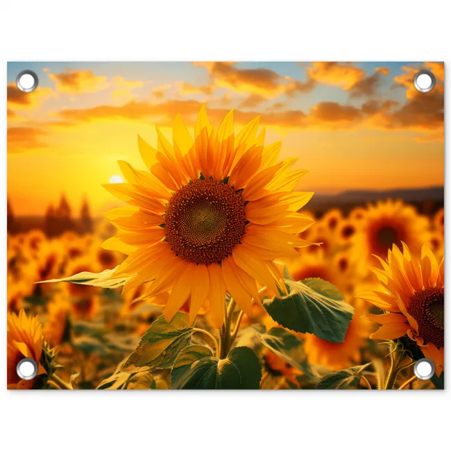Zonnebloem in de avondzon tuinposter los doek klein -3d