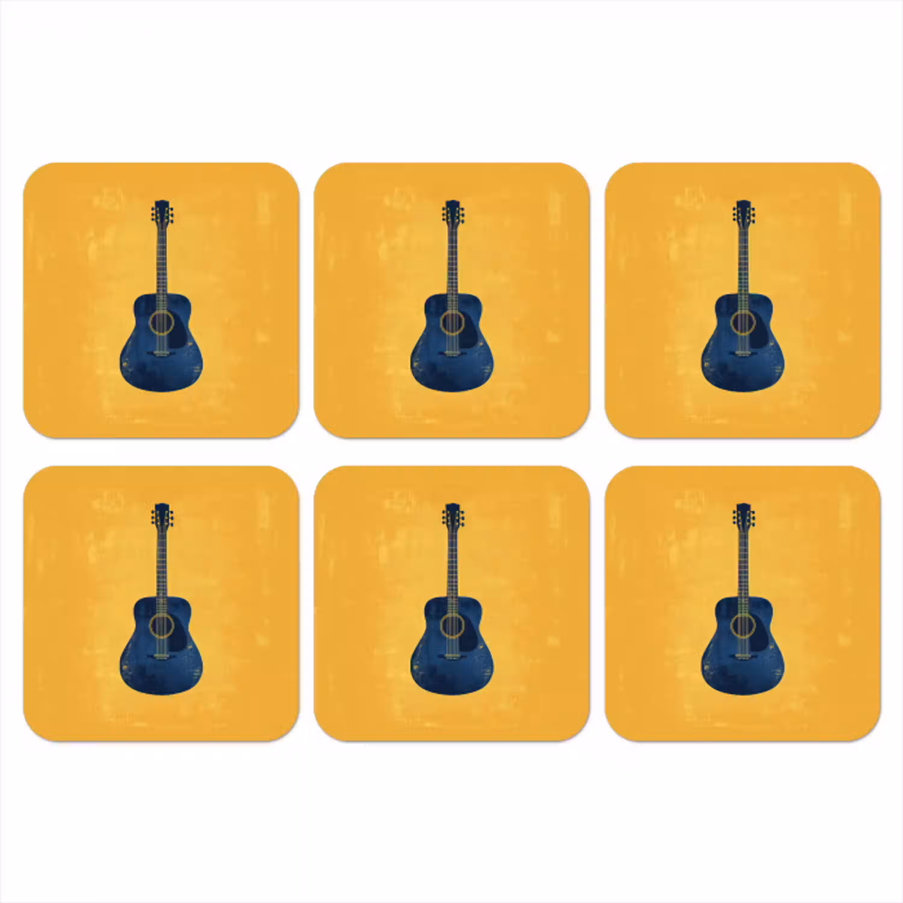 Gitaar - Akoestisch - Geel - Minimalistisch onderzetter kurk middel -3d
