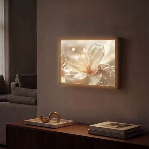 Bloem - Wit - Glitter - Goud - Modern Light Box met batterij (Wandlamp) middel -sfeer1