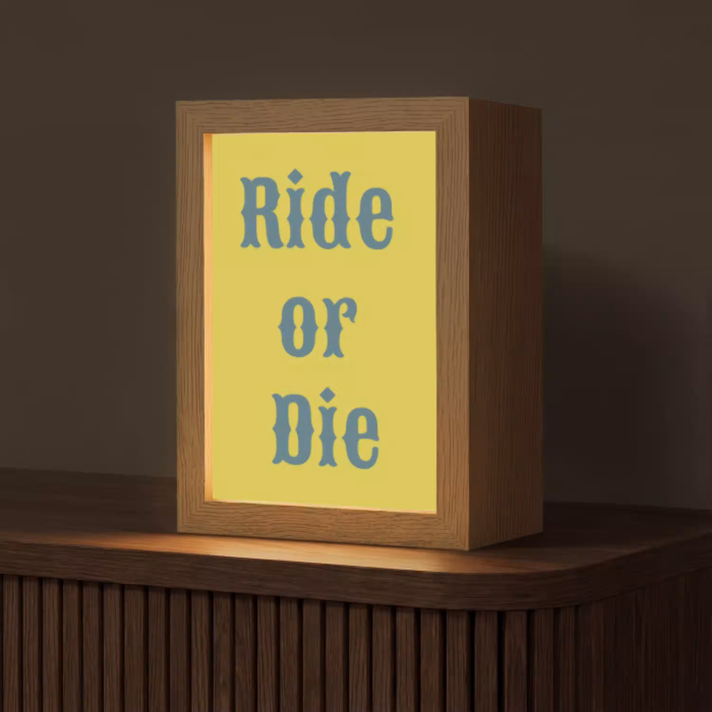 Ride or die - Geel - Blauw Light Box met kabel (Tafellamp) klein -z3d_website