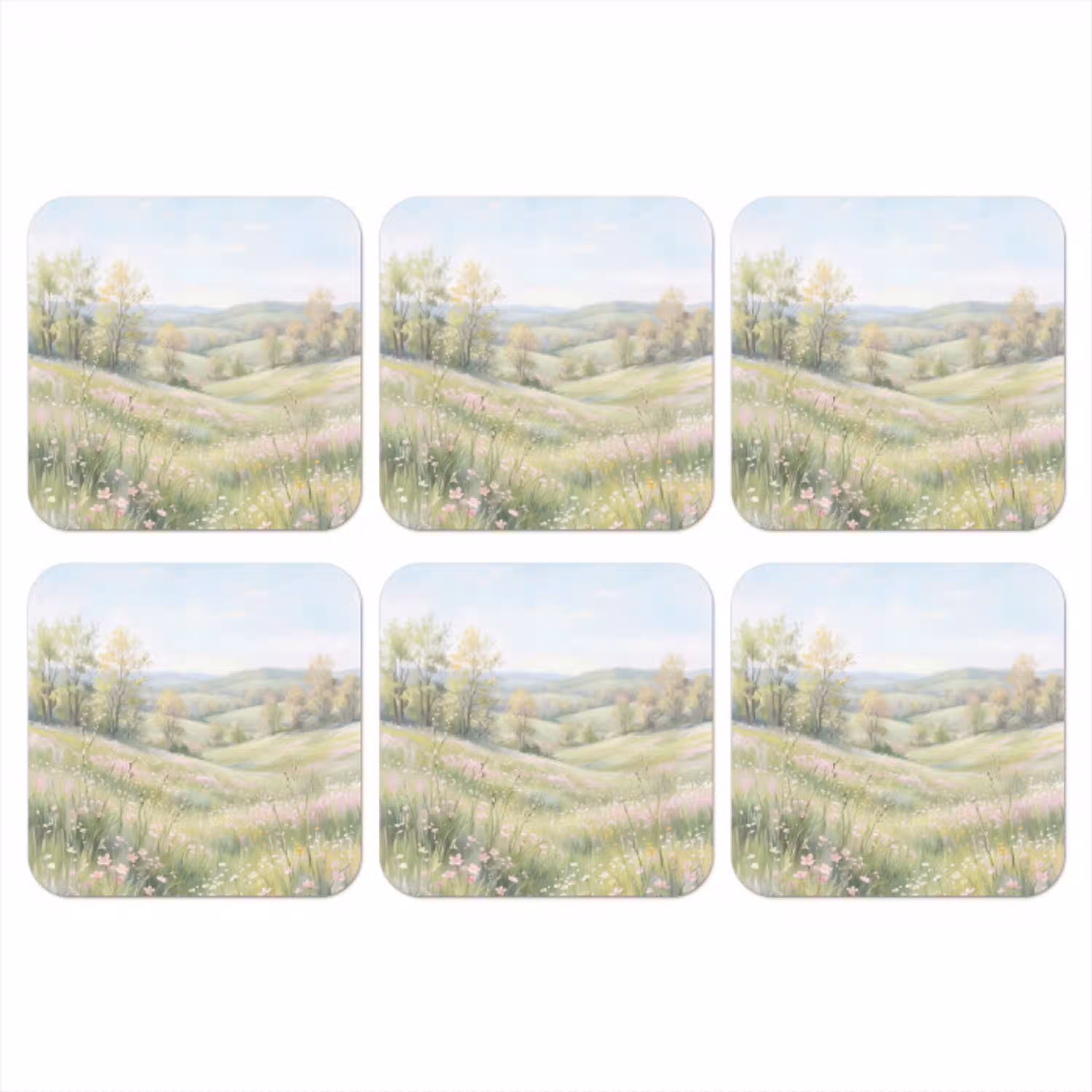 Bloemen veld - Bloemen - Groen onderzetter kurk middel -3d