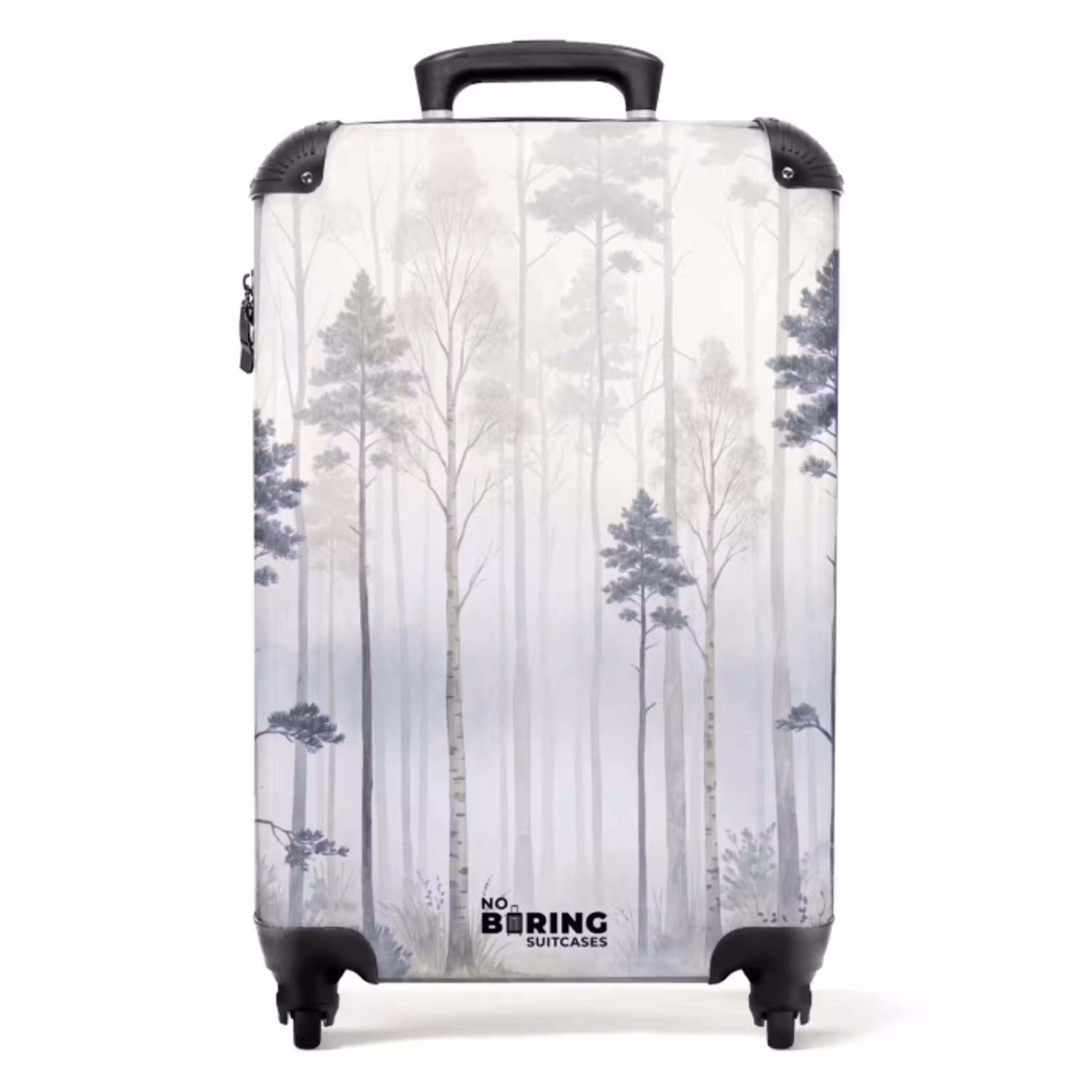 Bos - Bomen - Mist - Natuur - Illustratie - Grijs NBS - Handbagage koffer - Volwassenen Unisex middel -productfoto_recht
