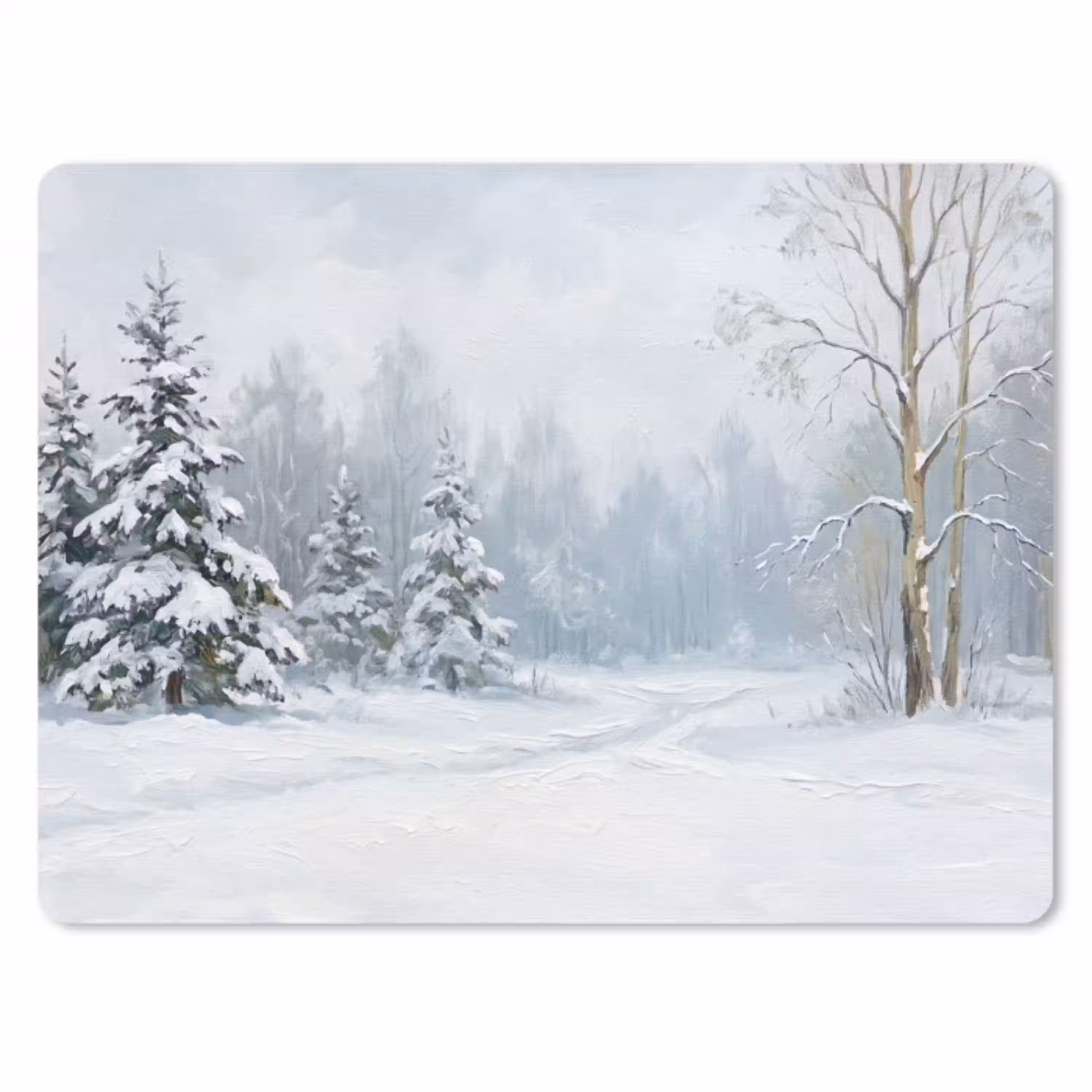 Bospad - Dennen - Sneeuw - Winter - Rustgevend muismat rubber klein -3d
