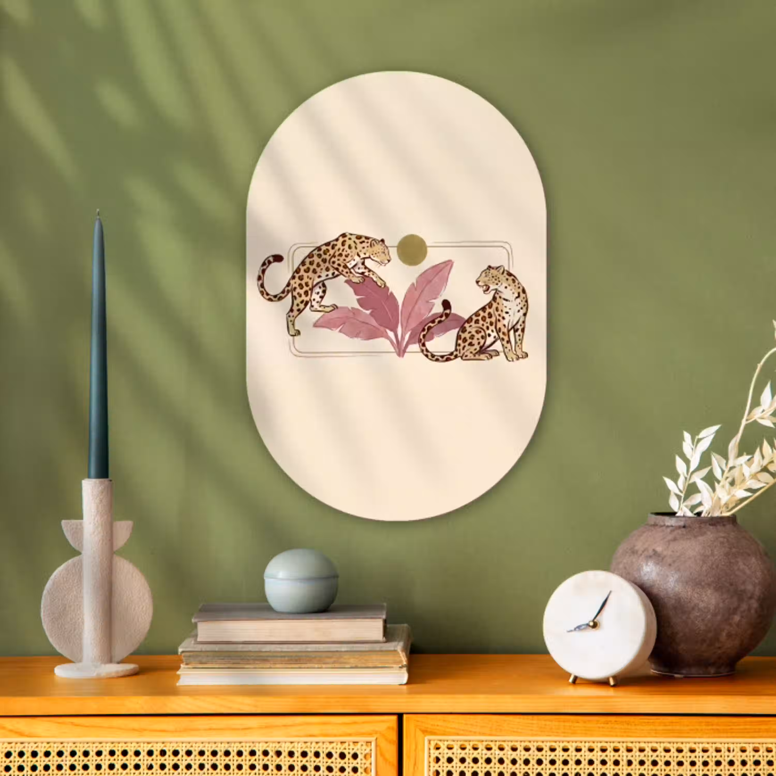 Dieren - Kat - Jungle - Illustratie - Beige Wandcirkel Ovaal Forex klein -sfeer2