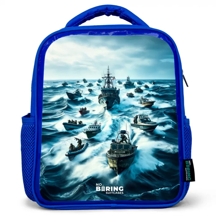 Schepen in de zee Kinderrugzak - Blauw middel -3d