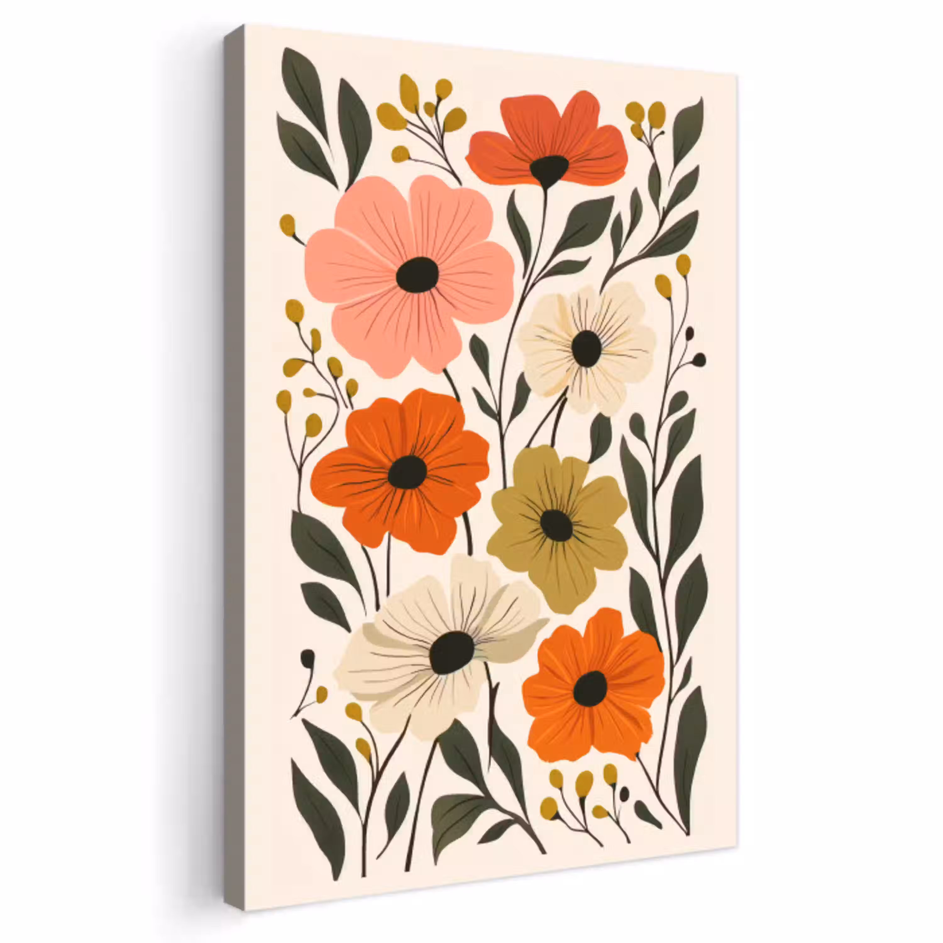 Veldbloemen - Stengels - Blaadjes - Groen Tuinposter op houten frame 2 cm dik klein -3d