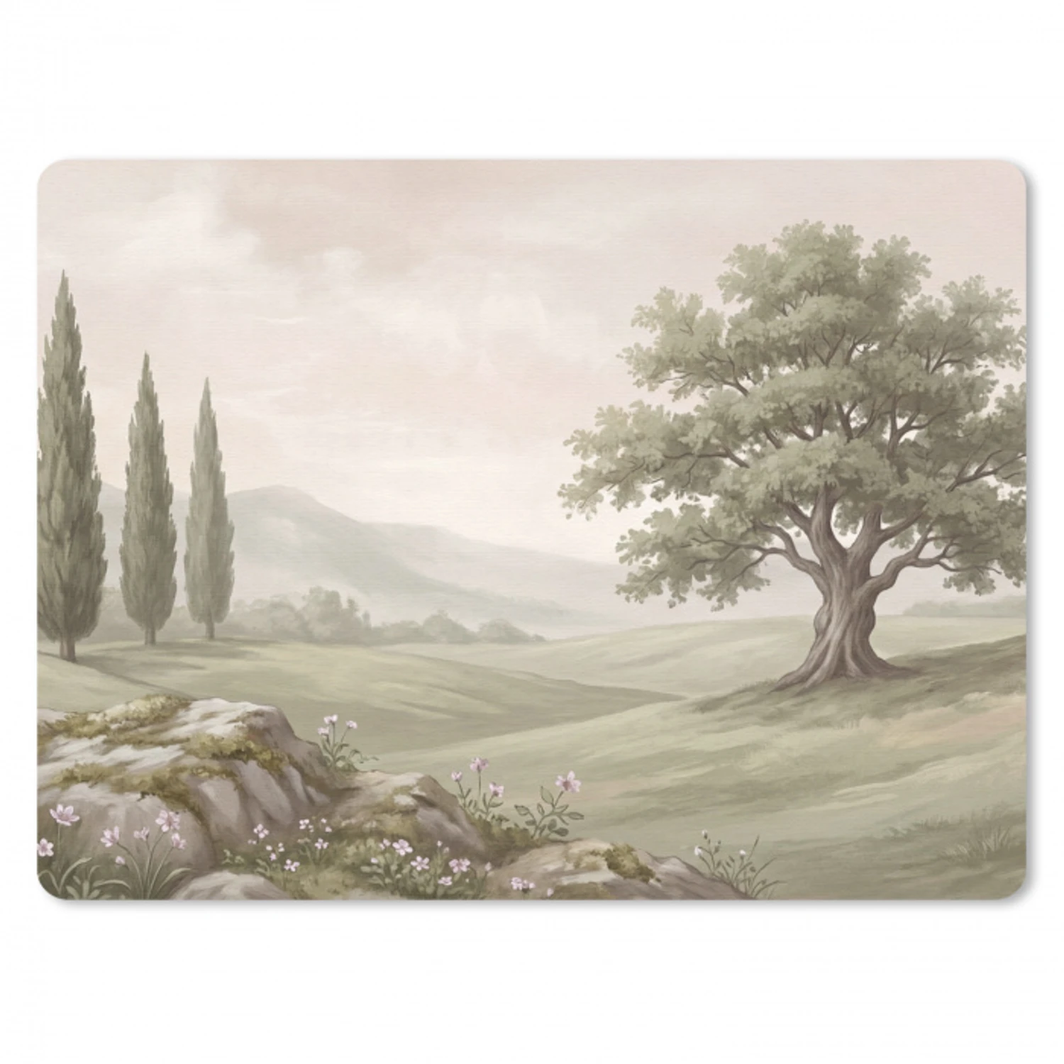 Heuvellandschap - Bomen - Natuur - Groen muismat rubber klein -3d