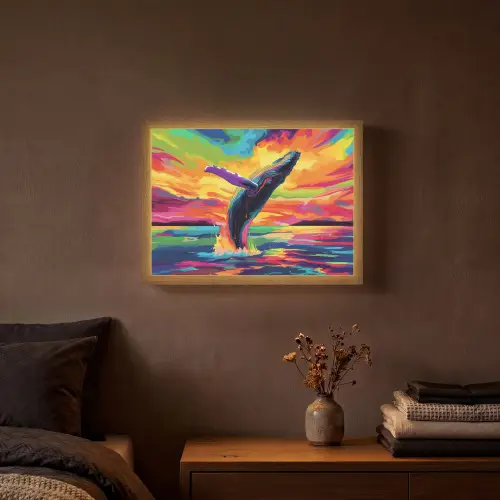Zonsondergang - Walvis - Geschilderd - Kleurrijk Light Box met batterij (Wandlamp) middel -sfeer4
