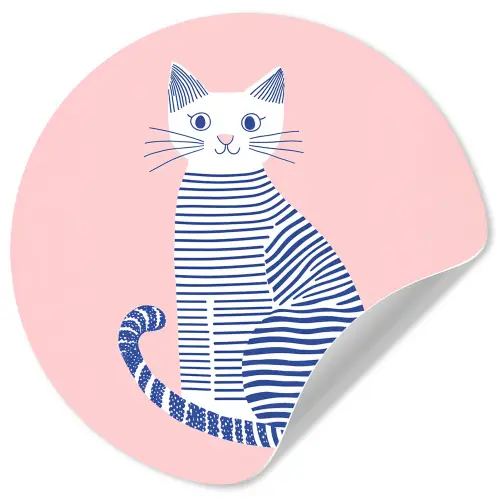 Kat - Illustratie - Minimalistisch - Roze Wandcirkel behangsticker klein -3d