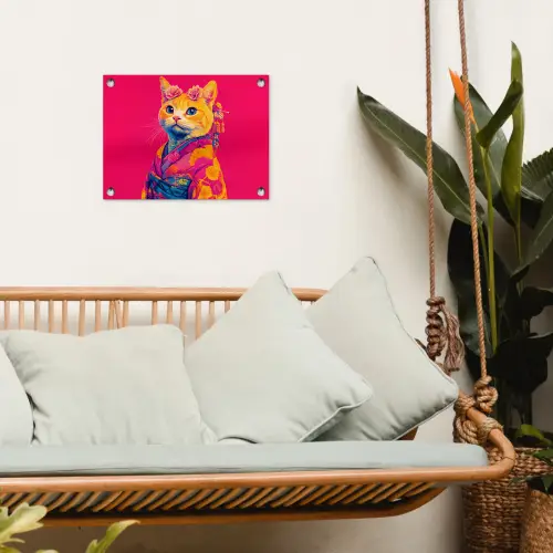 Kat - Kimono - Bloemen - Roze tuinposter los doek klein -sfeer7
