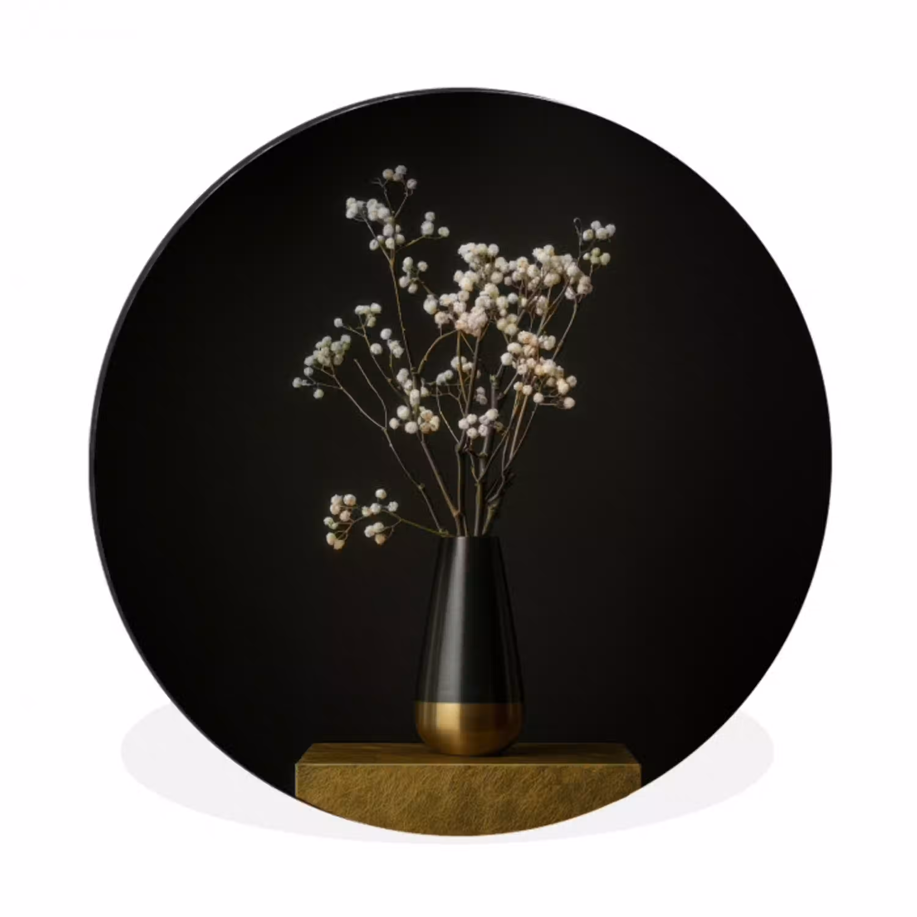 Bloembollen - Wit - Vaas - Minimalistisch Wandcirkel aluminium klein -3d