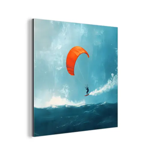 Kitesurfer - Oranje - Zee - Lucht aluminium wit klein -3d