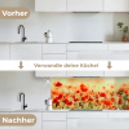 Klaprozen - Bloemen - Rood - Bloemenveld keuken achterwand 2 middel -voor-na_DE