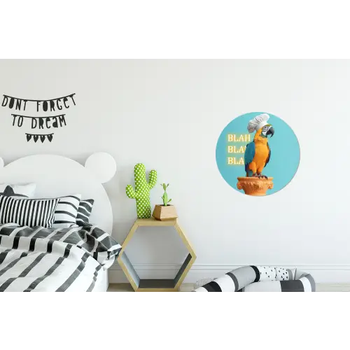 Papegaai - Koksmuts - Quote - Neon Wandcirkel aluminium klein -kinderkamer