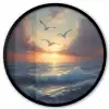 Meeuwen - Zonsondergang - Zee - Wolken Fotolijst rond zonder passe partout klein -3d