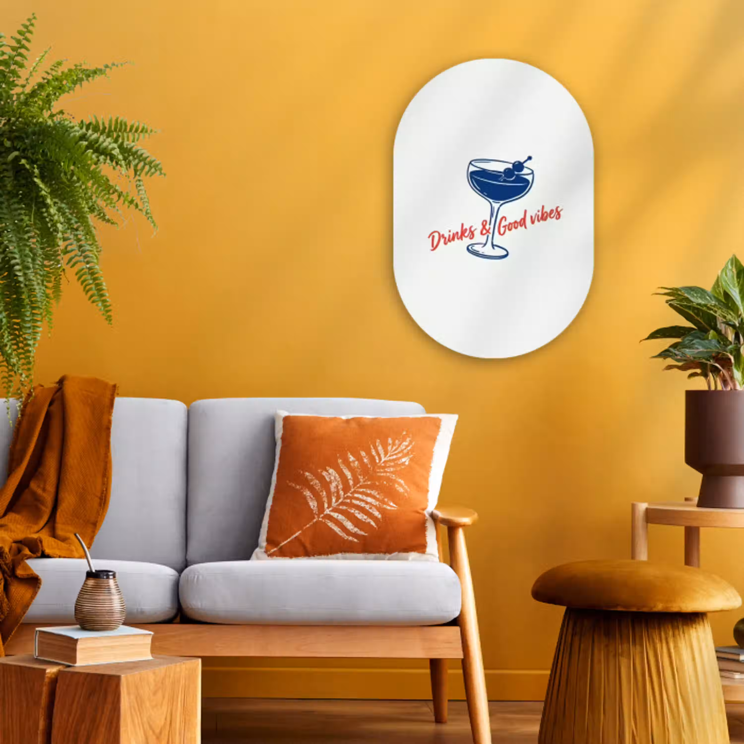 Cocktail - Glas - Illustratie - Blauw - Wit Wandcirkel Ovaal Forex klein -sfeer4