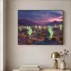 Neon cactussen - Woestijn - Zonsondergang Textielframe zwart klein -sfeer2