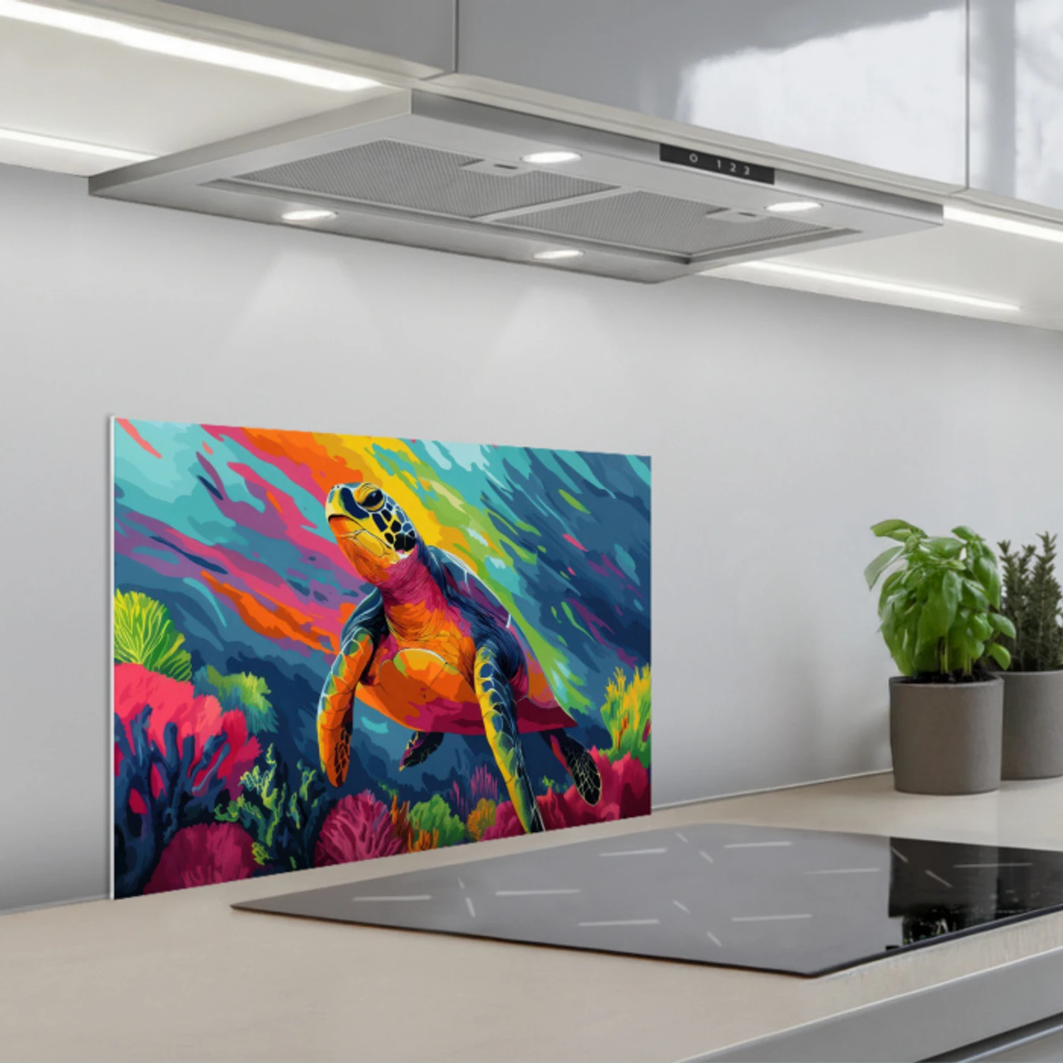 Koraal - Schildpad - Abstract - Water keuken achterwand spatscherm klein -3d_schuin