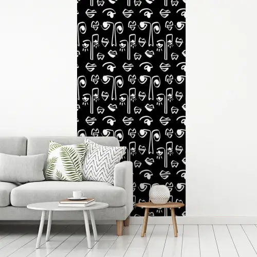 Gezichten - Zwart - Wit - Contrast fotobehang vinyl groot 64 -woonkamer