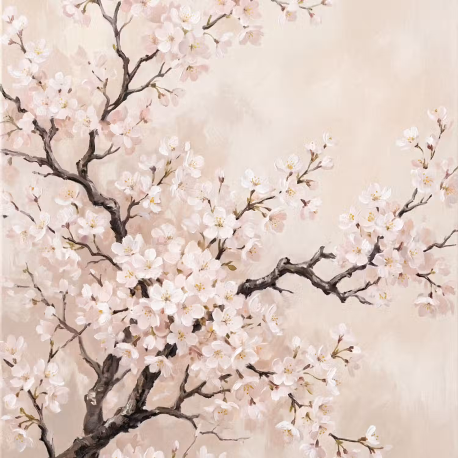 Behang - Bloesem - Illustratie - Taupe