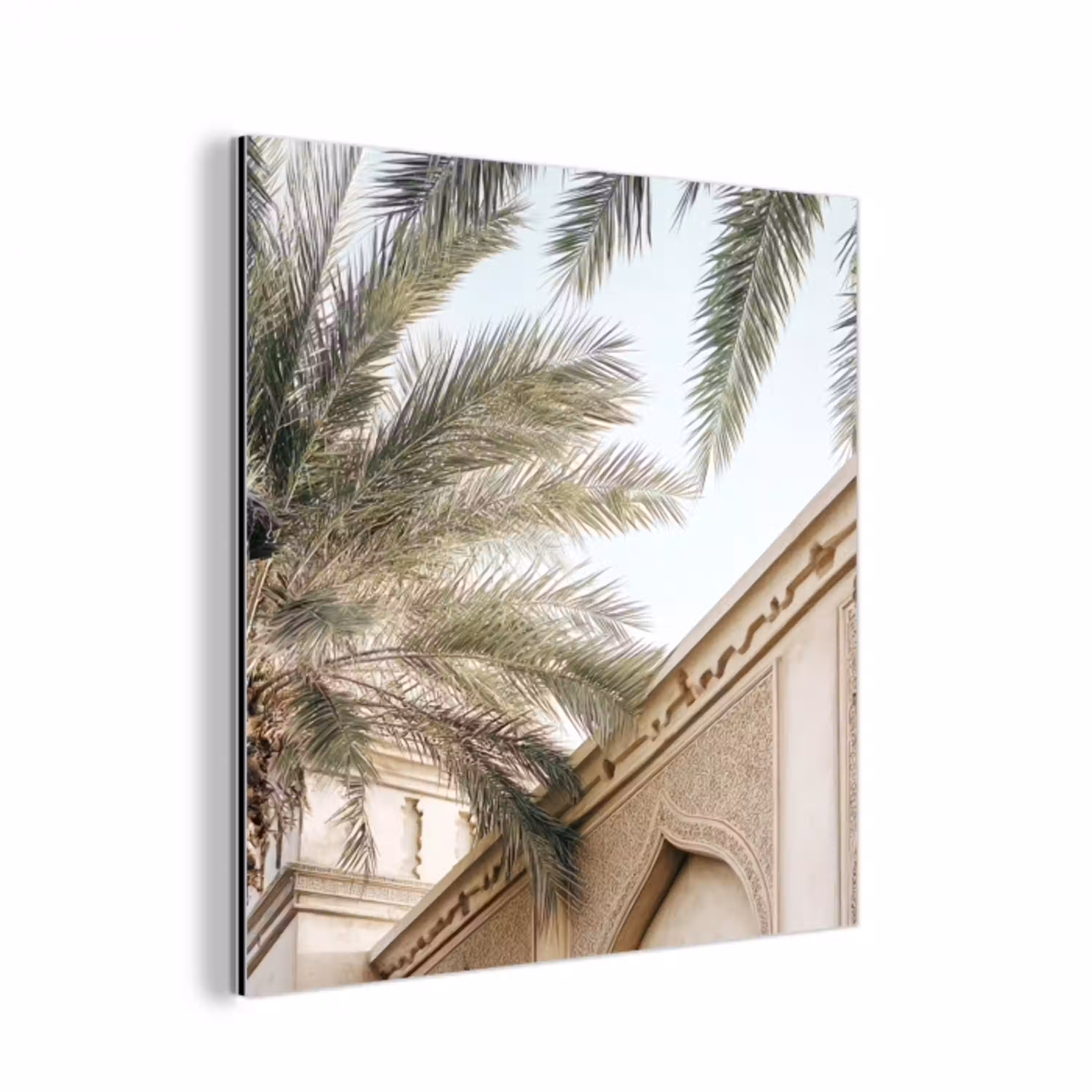 Gebouw - Palmbomen - Beige - Zon aluminium wit klein -3d