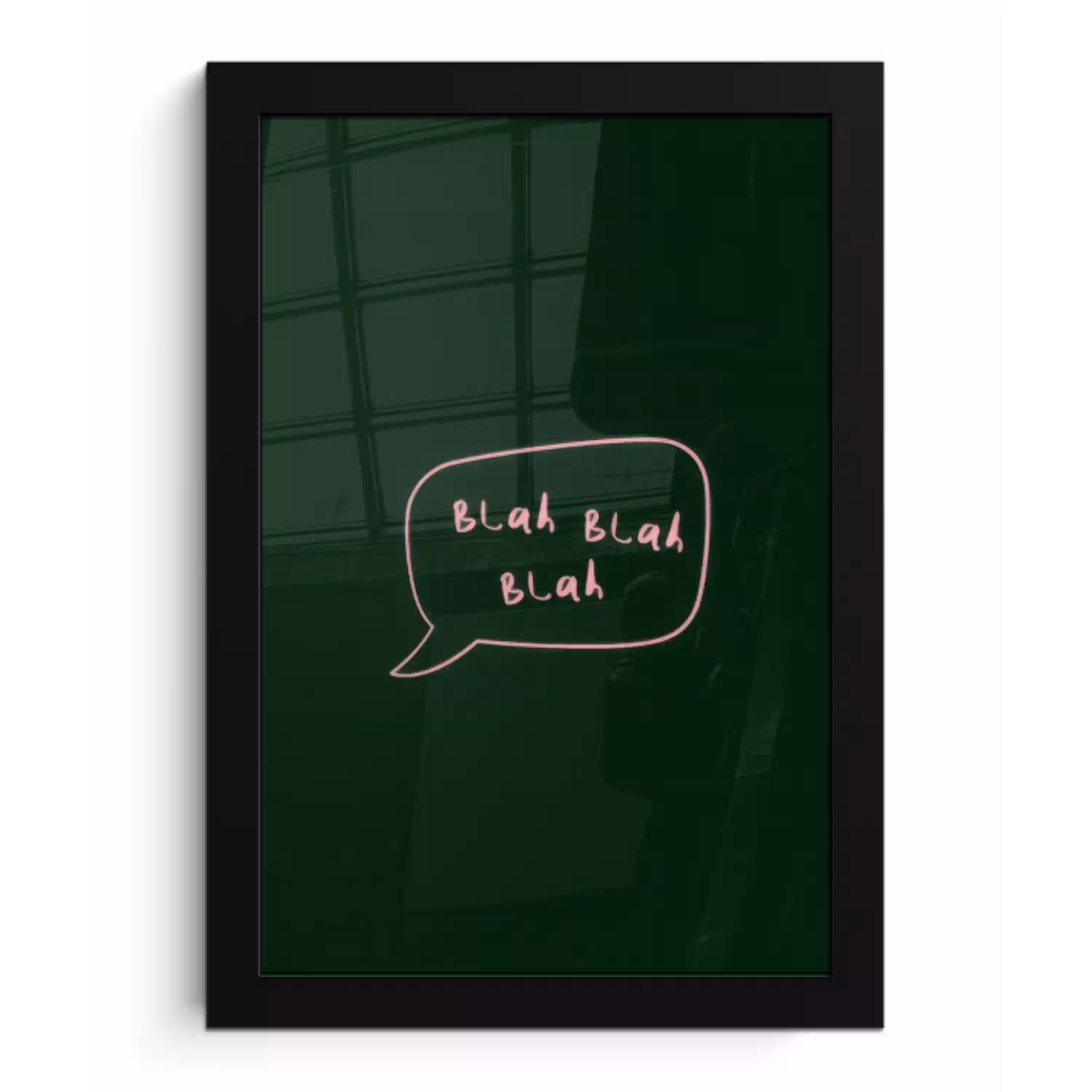 Tekstwolkje - Donkergroen - BLAH BLAH BLAH fotolijst zwart zonder passe partout klein -3d