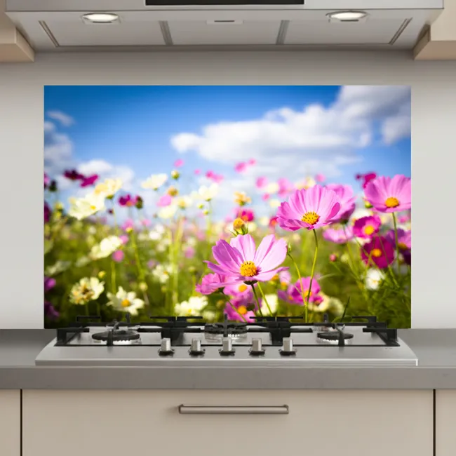 Bloemen - Wei - Paars - Gras - Wit - Wolken - Blauw keuken achterwand spatscherm klein -3d_website