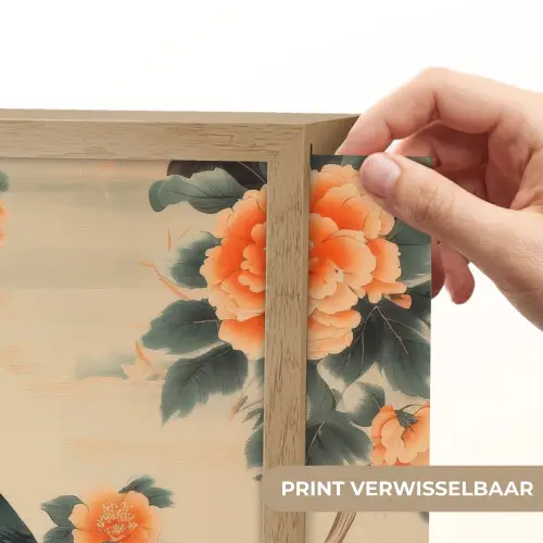 Vogel - Tak - Bloemen - Oranje Light Box met batterij (Wandlamp) middel -USP_websiteprintNL