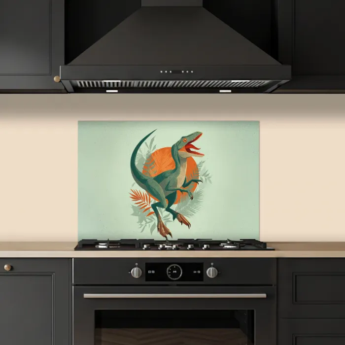 Dino - Bladeren - Grafisch - Groen keuken achterwand spatscherm klein -sfeer1