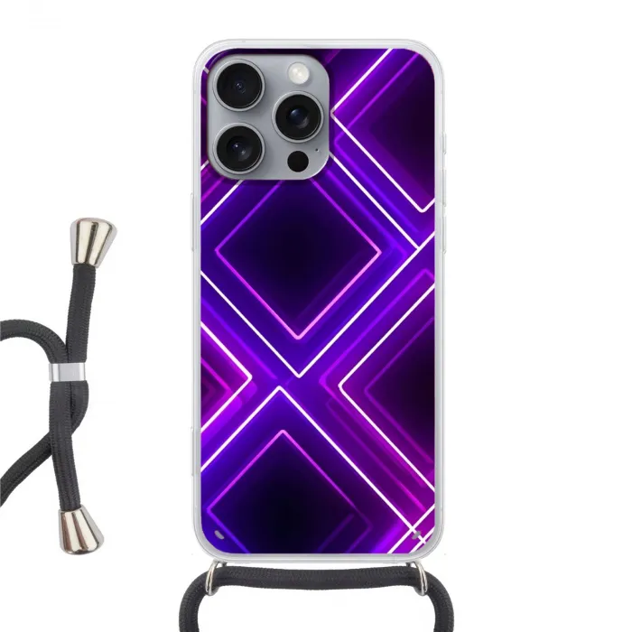 Gaming - Ruiten - Neon - Paars Hoesje iPhone 16 Pro Max met koord klein -3d