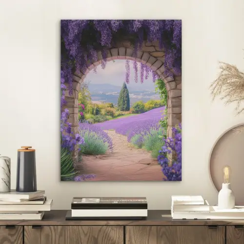 Doorkijk - Lavendel - Bloemen - Paars - Poort PET vilt klein -sfeer1