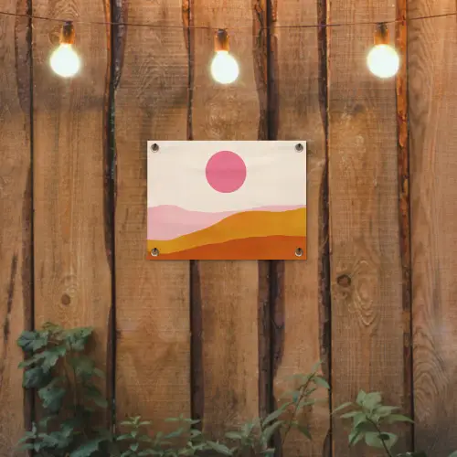 Zon - Heuvels - Abstract - Roze tuinposter los doek klein -sfeer1