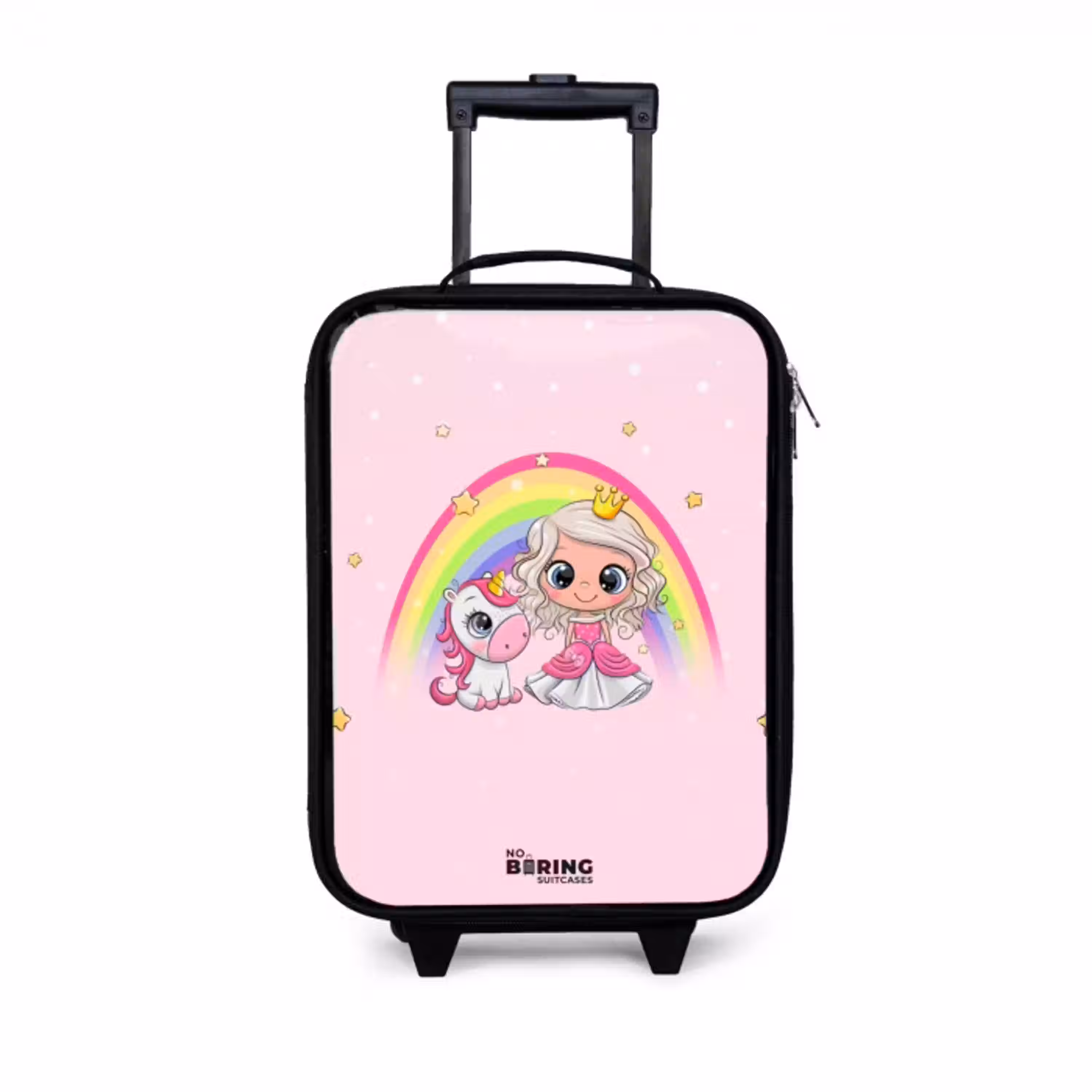 Prinses en een eenhoorn bij een regenboog roze Kinderkoffer - Zwart klein -3d