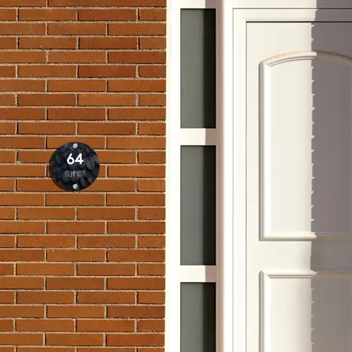 Zwarte veren - Modern Naambord Rond klein -sfeer3-rond-XS